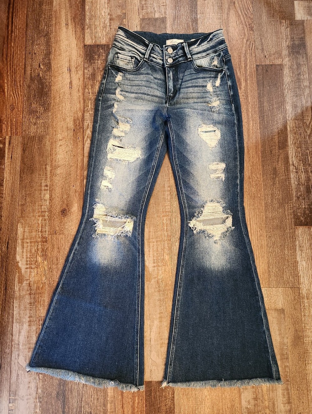 KanCan High Rise Super Flare Distressed Jeans Size 27